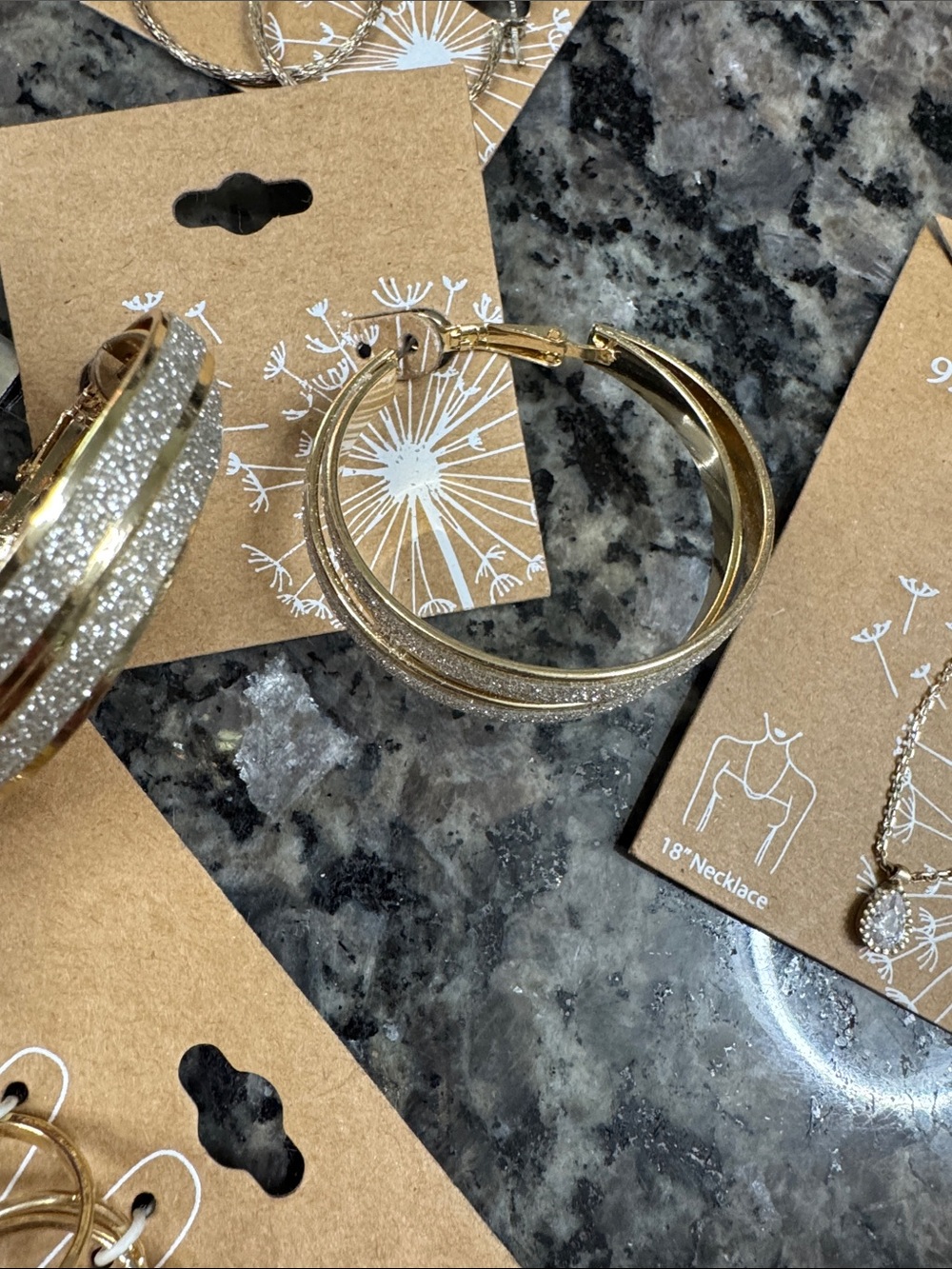 Gold-Tone Hoop and Stud Earring Set - 925 Sterling Silver Accent jewelry bundle - Picture 6 of 11